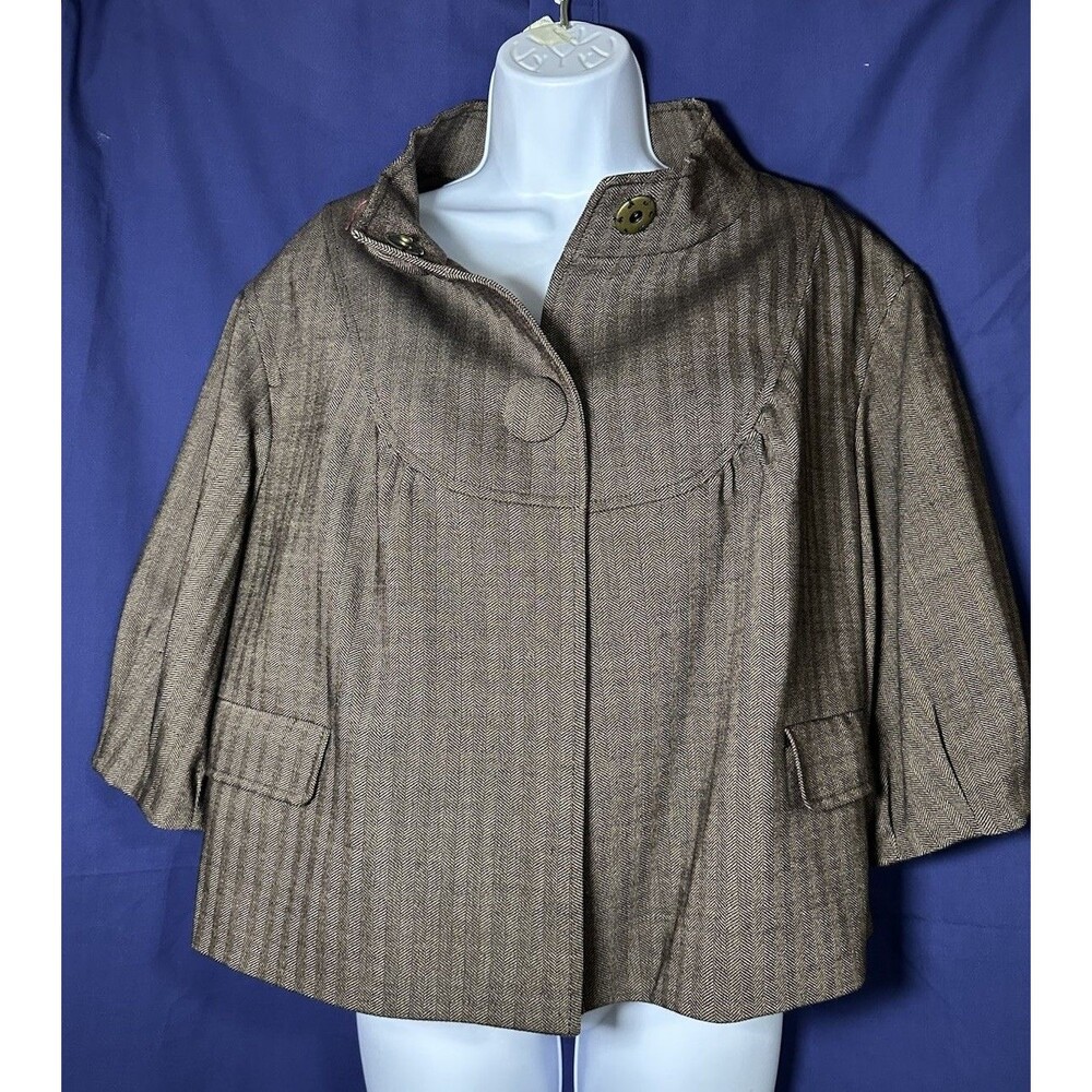 Gianni Bini Herringbone Wool Blend Cropped Jacket - Size M